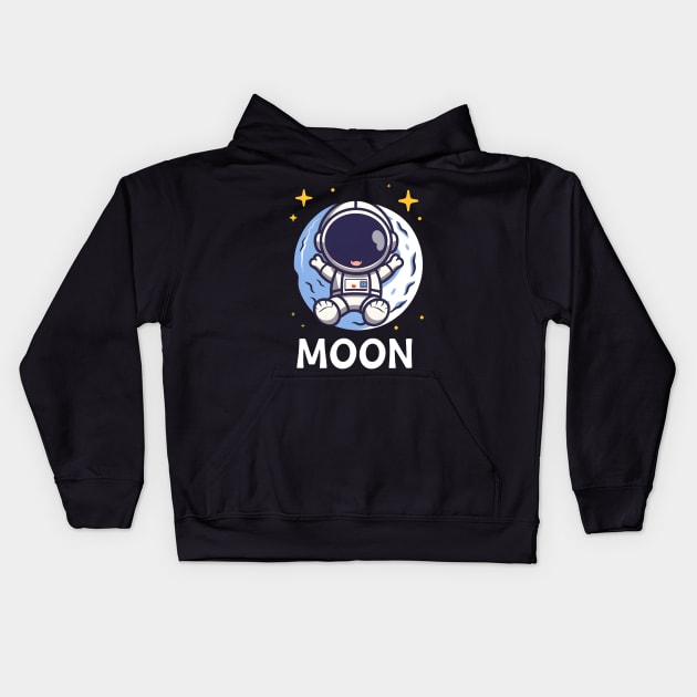 Cute Kawaii astronaut on the moon Kids Hoodie by Spaceboyishere